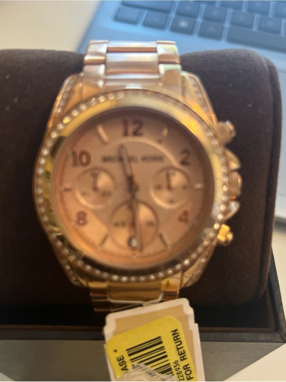 NIB:  Michael Kors Rose Gold-Tone Chronograph Watch with Crystal Accents